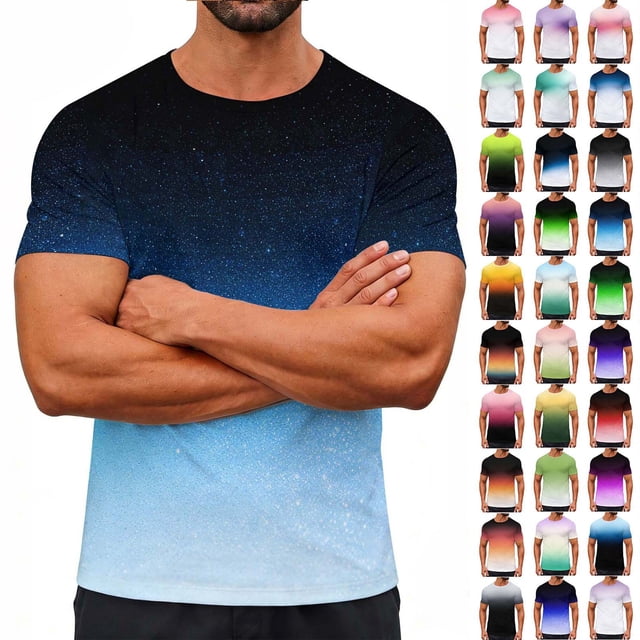 Xcmzpl T-Shirt Dégradé pour Hommes Manches Courtes Col Rond Décontracté Été Léger T-Shirt Muscle Ropa Para Hombre