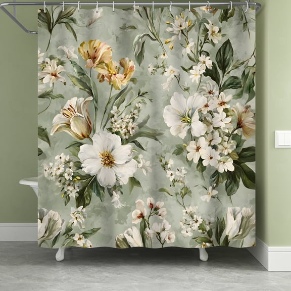 Lfeey Boho Floral Shower Curtain, Spring Watercolor Waterproof Fabric 72x72 Inch with 12 Hooks
