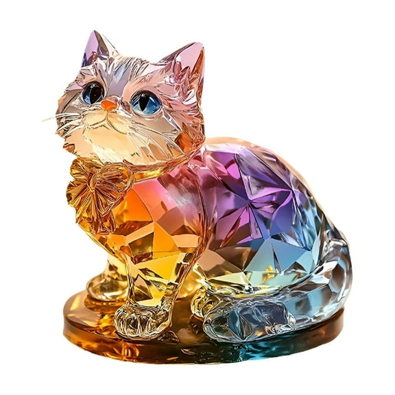 ACDANC Exquisite Crystal Cat Figurine with Multicolor Prismatic Design,Perfect for Home Decor and Gift Giving,3"es Tall