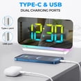 thumbnail image 6 of 7”Digital Alarm Clock for Home Bedroom, RGB 10 Colors Night Light&11 Colors Digits Time LED Display Number, Electric Alarm Clocks Mirror Surface w/Diming Mode,Snooze,12/24H,Buzzer Volume,Dual USB Port, 6 of 10