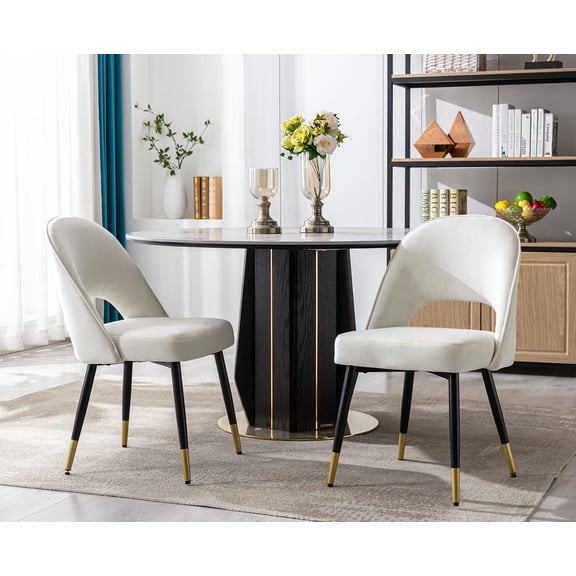 Guyou Modern Dining Chairs Set of 2, Velvet Upholstered Kitchen Chair with Hollow Back and Metal Legs, Armless Side Chairs for Living Room Kitchen Dining Room Bedroom, Beige