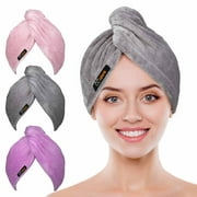 CCidea Microfiber Hair Towel 3 Pack, Quick Drying TowelsTurban Wrap Super Absorbent Twist Turban Dry Hair Caps (Short Fiber)