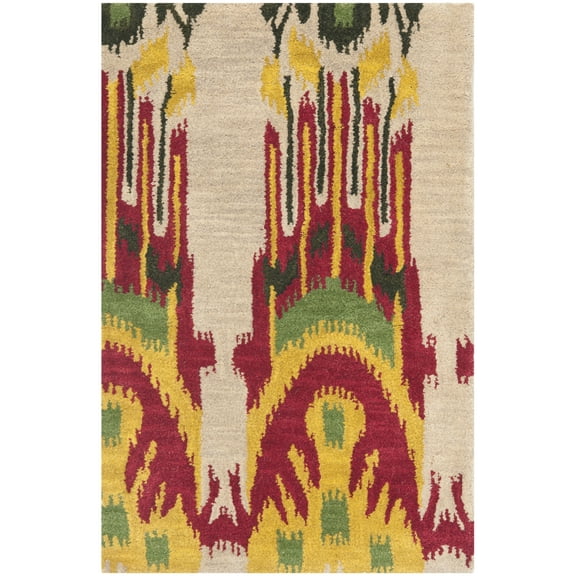 SAFAVIEH Ikat Crane Paisley Wool Area Rug, Beige/Yellow, 2' x 3'