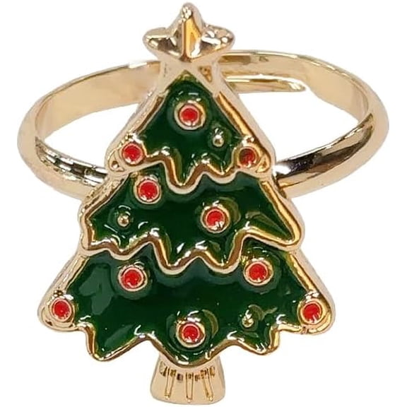 Colorful Xmas Statement Ring for Women Gold Plated Cute Red Green White Enamel Adjustable Open Wrap Finger Rings Comfort Fit Festival Ornament Christmas Party Jewelry