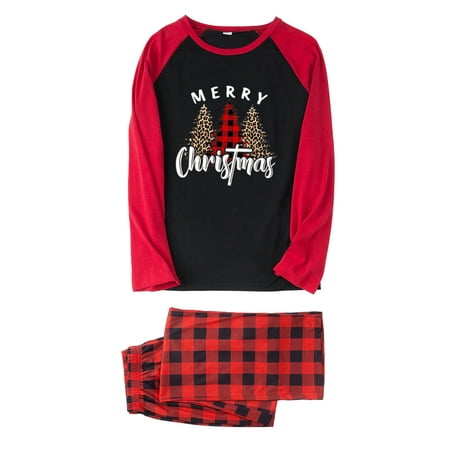 

Lieserram Christmas Pajamas for Family Long Sleeve Tree Print Tops + Plaid Pants Set Sleepwear