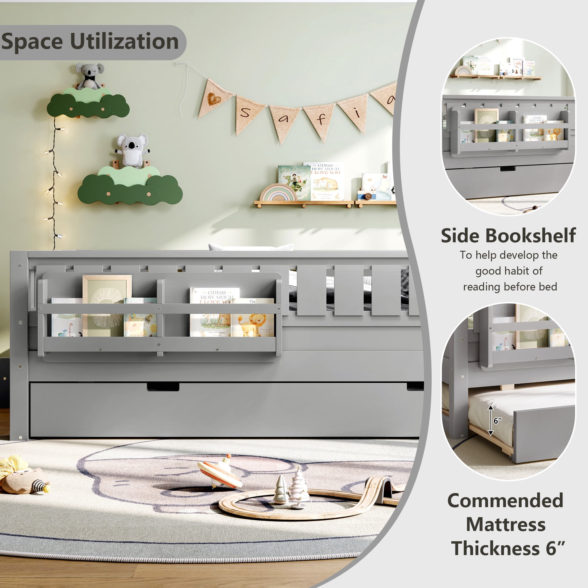 Full With Built-In Bookshelves And Small Staircase, High-Quality Safety Rails