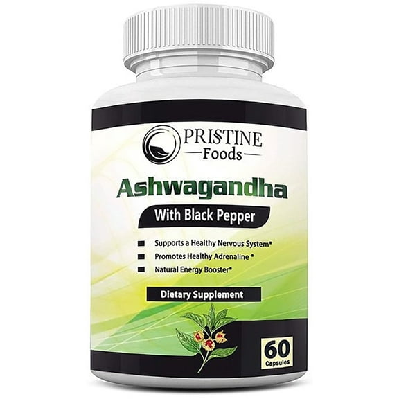 Pristine Foods Ashwagandha with Black Pepper Supplement, 60 Capsules