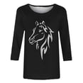 thumbnail image 4 of AnuYalue 3/4 Length Sleeve Tops for Women Summer Crew Neck Tshirts Loose Casual Blouses Solid Horse Print 2024 Trendy Fashion Tee, 4 of 4