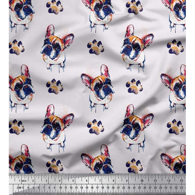 Soimoi Polyester Crepe Fabric Boston Terrier Dog Decor Fabric Printed Yard 52 Inch Wide