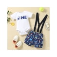 thumbnail image 2 of 2 Pieces Baby Boy Summer Outfits Set Letter Print Round Neck Short Sleeve Romper Casual Suspender Shorts, 2 of 9
