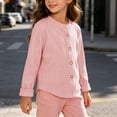thumbnail image 5 of akafmk Cardigan for Girls Lightweight Ribbed Knit Cardigans Crew Neck Button Front Solid Color Casual Fall Outfits, Size 4-5 Years, 5 of 5