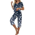 thumbnail image 3 of Jinhomg Women's Short Pajamas Sets 2 Piece Lightweight Comfy Sleepwear 2026 Trendy Short Sleeve Graphic Tees with Elastic Waist Capris Prime Day 2026 Prime Today Navy XL, 3 of 7