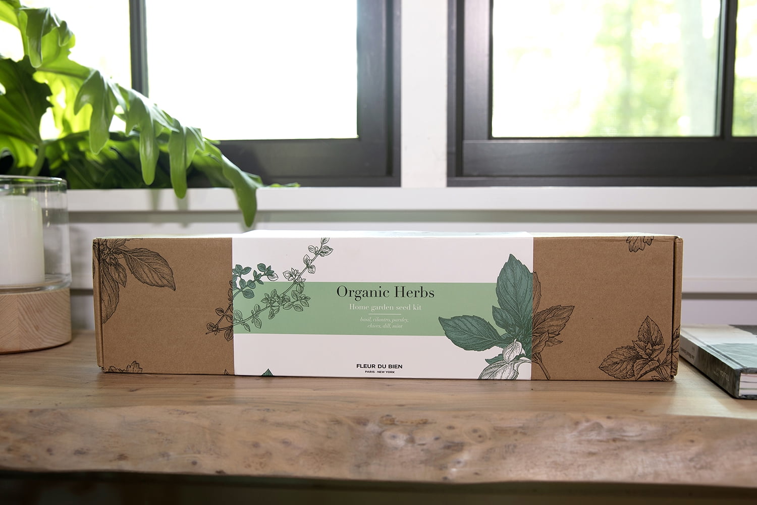 FLEUR DU BIEN Indoor Herb Garden Seed Kit + Planter, 10 Herb Seed Packs Organic : Basil Thyme Parsley Cilantro Mint Oregano other Seed, Window Gardening Set, Complete Herb Garden Kit, DIY Grow Kits