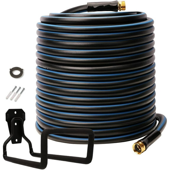 GJSP Garden Hose 100 FT x 5/8",Water Hose With Holder,Lightweight & Kink Free Rubber Hose,Male to Female Fittings,Burst 600 PSI,Durable & Flexible Hose for Outdoor,Lawn and Car Washing
