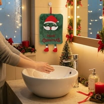 Kumdkd Christmas Fleece Hand Towels - Absorbent Kitchen & Bath Towels with Holiday Embroidered Designs (Santa/Snowman/Elk/Tree)