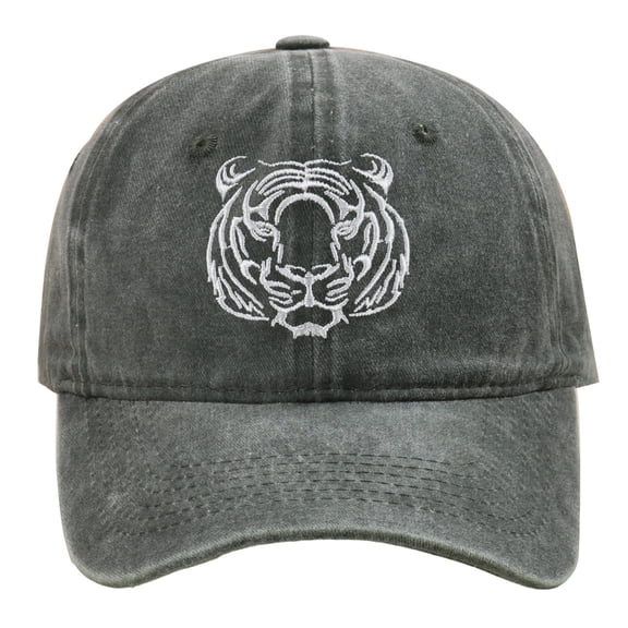 Unisex Distressed Washed Baseball Cap with Tiger Embroidery Sun Visor for Outdoor Casual Wear Adjustable Baseball Caps Army Green One Size