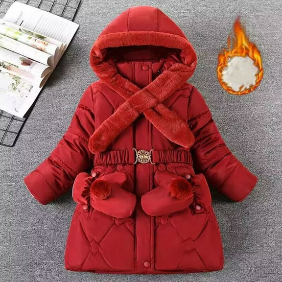 Wavsuf Children Jackets Chunky Plush Red Coat Size 6-7 Years