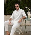 thumbnail image 3 of Mens Casual Long Sleeve Cotton Linen Shirts Button Down Solid Plain Roll-Up Sleeve Summer Beach Shirts 2025, 3 of 6