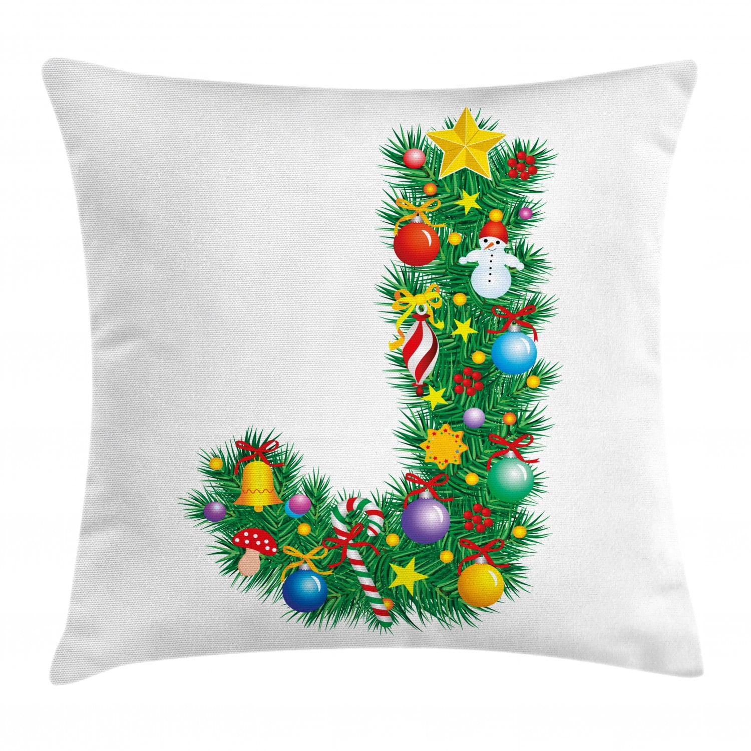 Letter J Throw Pillow Cushion Cover, Capital J with Christmas