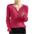 thumbnail image 2 of SeekIslan Women's Fall V Neck Button Front Cardigan with Long Sleeves and Ribbed Trim, 2 of 5