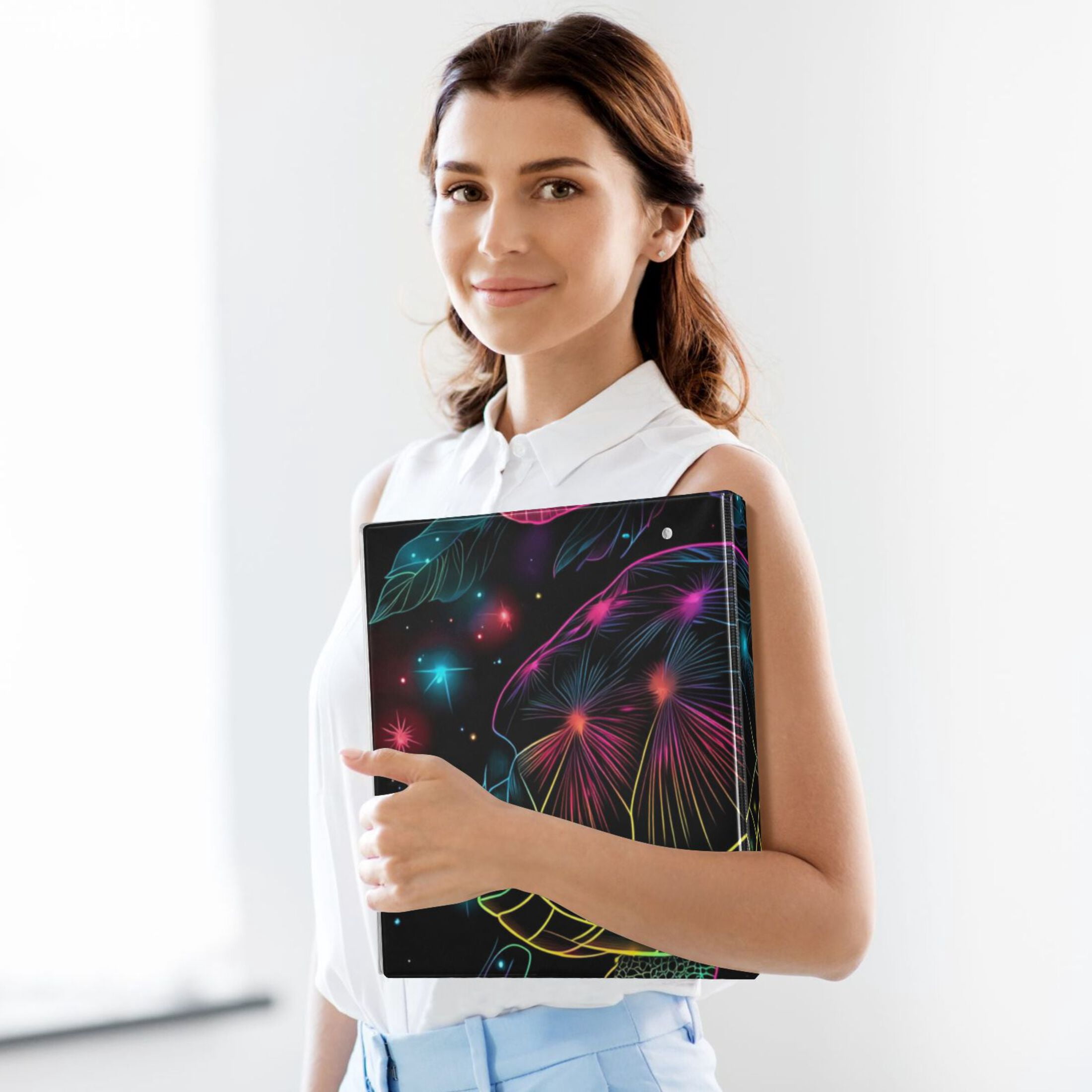 Sea Turtle and Flowers 3 Ring Binders 1.5 inch Hardcover File Folders with Interior Pockets A4 Size Organizer for School Office Hospital Set of 2