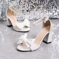 thumbnail image 5 of Dakaela Women's Open Toe Heels Sandals Bow Low Block Chunky Heel Party Dress Wedding Bride Pumps Shoes with Ankle Strap Size 6-9 White, 5 of 9