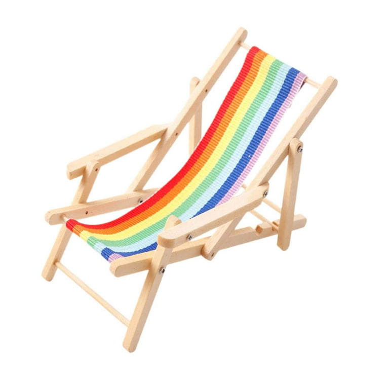 LOGOFUN Mini Wooden Beach Chair Set Of 2 - Cake Topper, Dollhouse Furniture, Nautical Decor Accessories