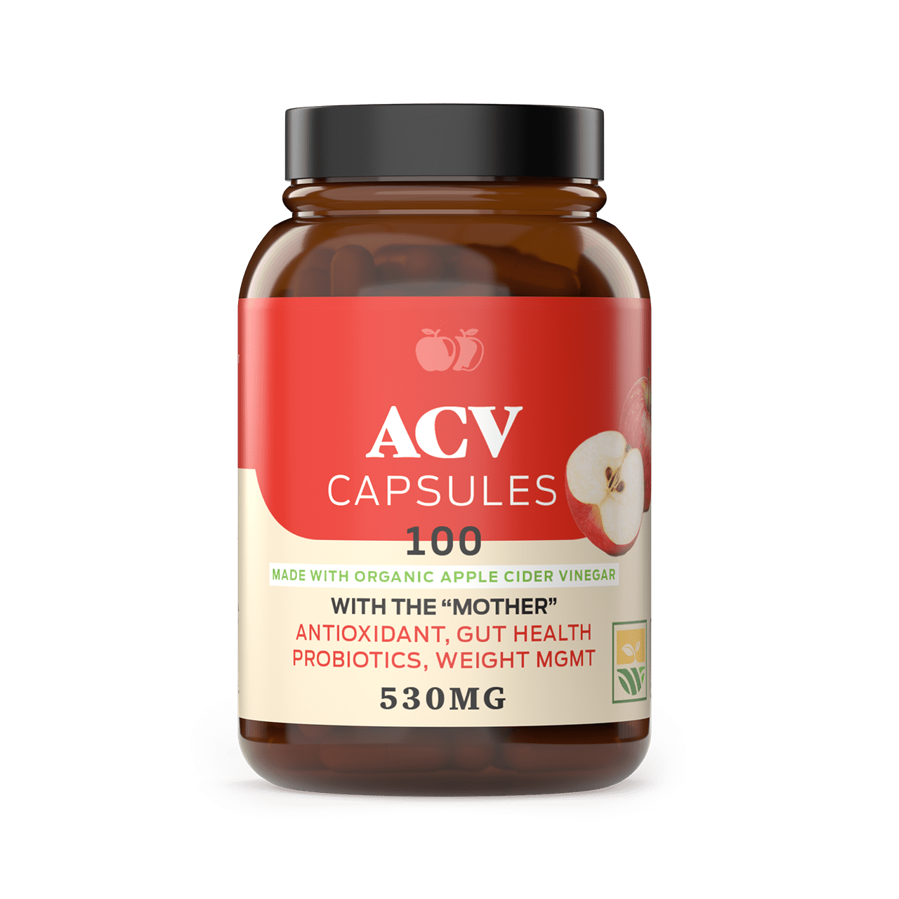 Organic Apple Cider Vinegar Capsules - 530mg 100 Pills Pure ACV with ...