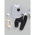 thumbnail image 3 of Douhoow Toddler Boy 2 Piece Outfit Long Sleeve Striped Sweatshirt Drawstring Pants Fall Clothes, 3 of 9