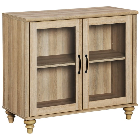 Buffet Cabinet with Glass Door, Kitchen Storage Cabinets with Adjustable Shelf, 34 inch, Oak