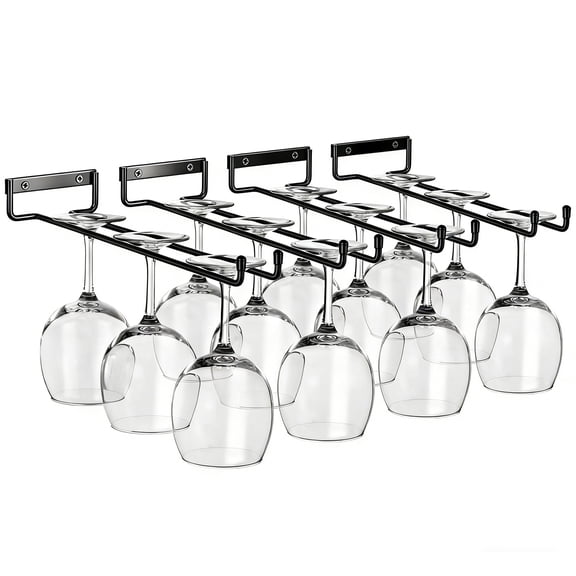 Set of 4 Sorbus Wine Glass Holders, 12 Inch Wall Mount Under Cabinet Stemware Rack, Holds 4 Glasses Each, Total 16 Glasses