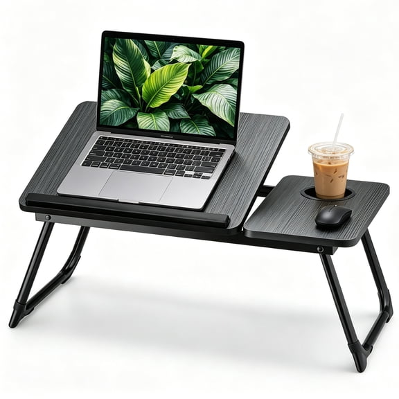 Foldable Laptop Bed Tray Table, Adjustable Angle Portable Lap Desk with Cup Holder, Multifunction Bed Table for Working, Reading, Eating on Bed Sofa