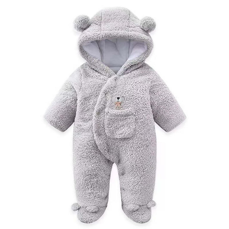 Stamzod Baby Hooded Fleece Rompers Bear Shape Long Sleeve Newborn
