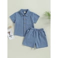 thumbnail image 4 of Lamuusaa Baby Kids Boys Shorts Set, Short Sleeve Button Closure Shirt with Elastic Waist Shorts, 4 of 9