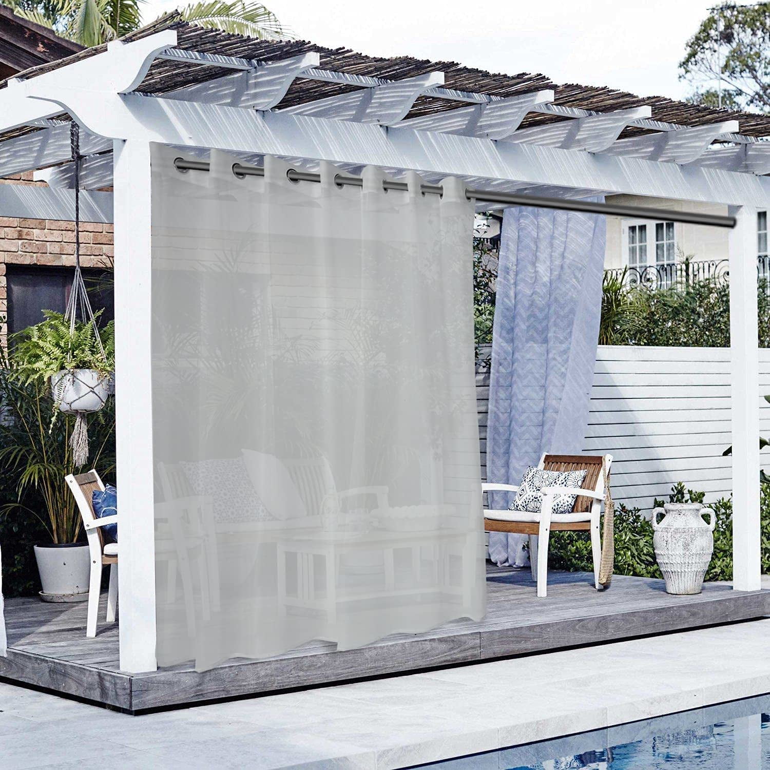 Indoor/Outdoor Sheer Curtains for Patio Waterproof, White, 52 x 84