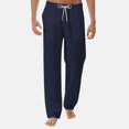 thumbnail image 2 of Pantalones casuales de lino para hombre, color sólido, rectos, ligeros, sueltos, de talle bajo, talla grande, elásticos, con cordón, para playa, yoga 062-azul marino 2XL 062-azul marino 2XL Xishao ropa, 2 of 2