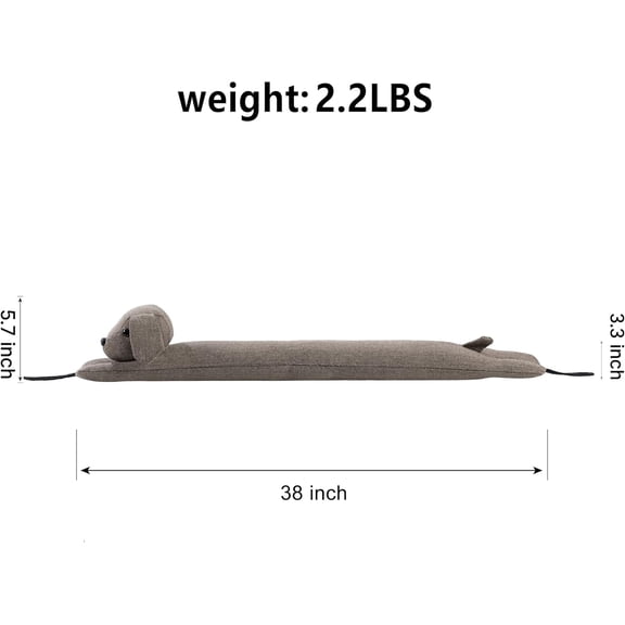 38" Door Draft Stopper, Decorative Dog Weighted Draft Blocker for Bottom of Door or Window, Reduces Noise & Cold Air, Hanging Loops for Home Decor