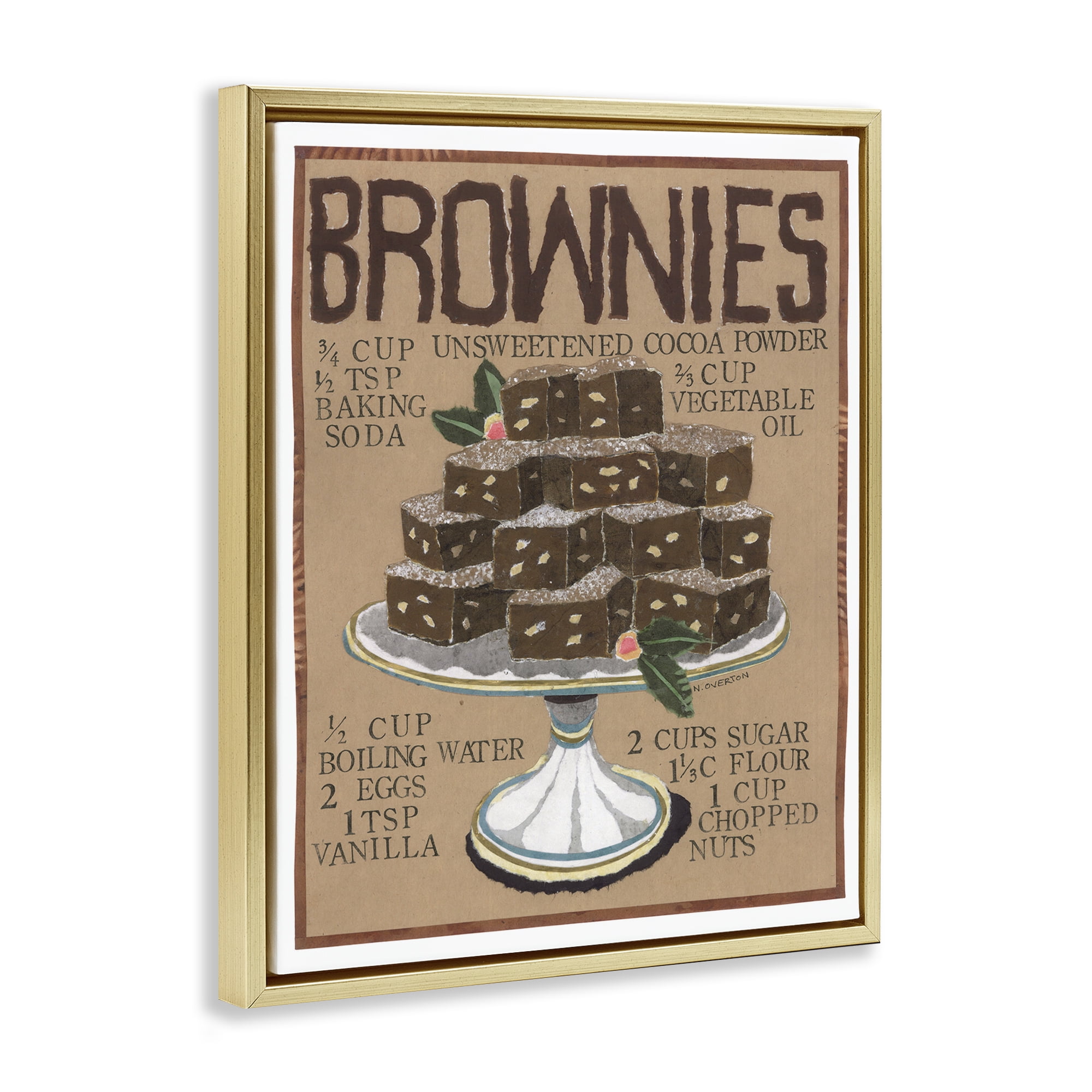 Stupell Industries Brownie Platter Recipe Food & Beverage Painting Gold Floater Framed Art Print Wall Art, 25 x 31
