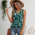 thumbnail image 4 of Women's Tank Tops Fresh Flower Printed V Neck Sleeveless Pleated Loose Fit Summer Casual Tops Dark Green 2XL, 4 of 4