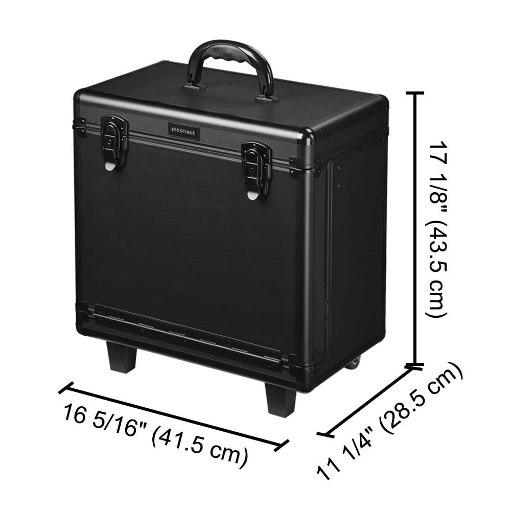 Byootique 15x9x14" Rolling Hair Makeup Case Train PVC Baber Salon Clipper Trimmer Tool Box w/ Appliance Holders