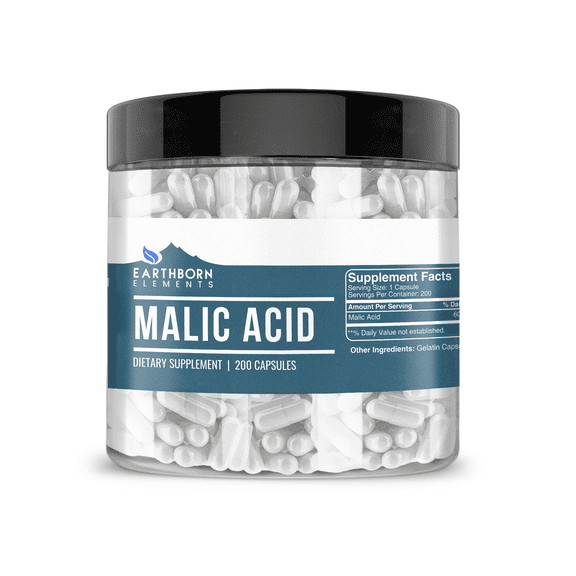 Earthborn Elements Malic Acid, 200 Capsules, Pure & Undiluted, No Additives
