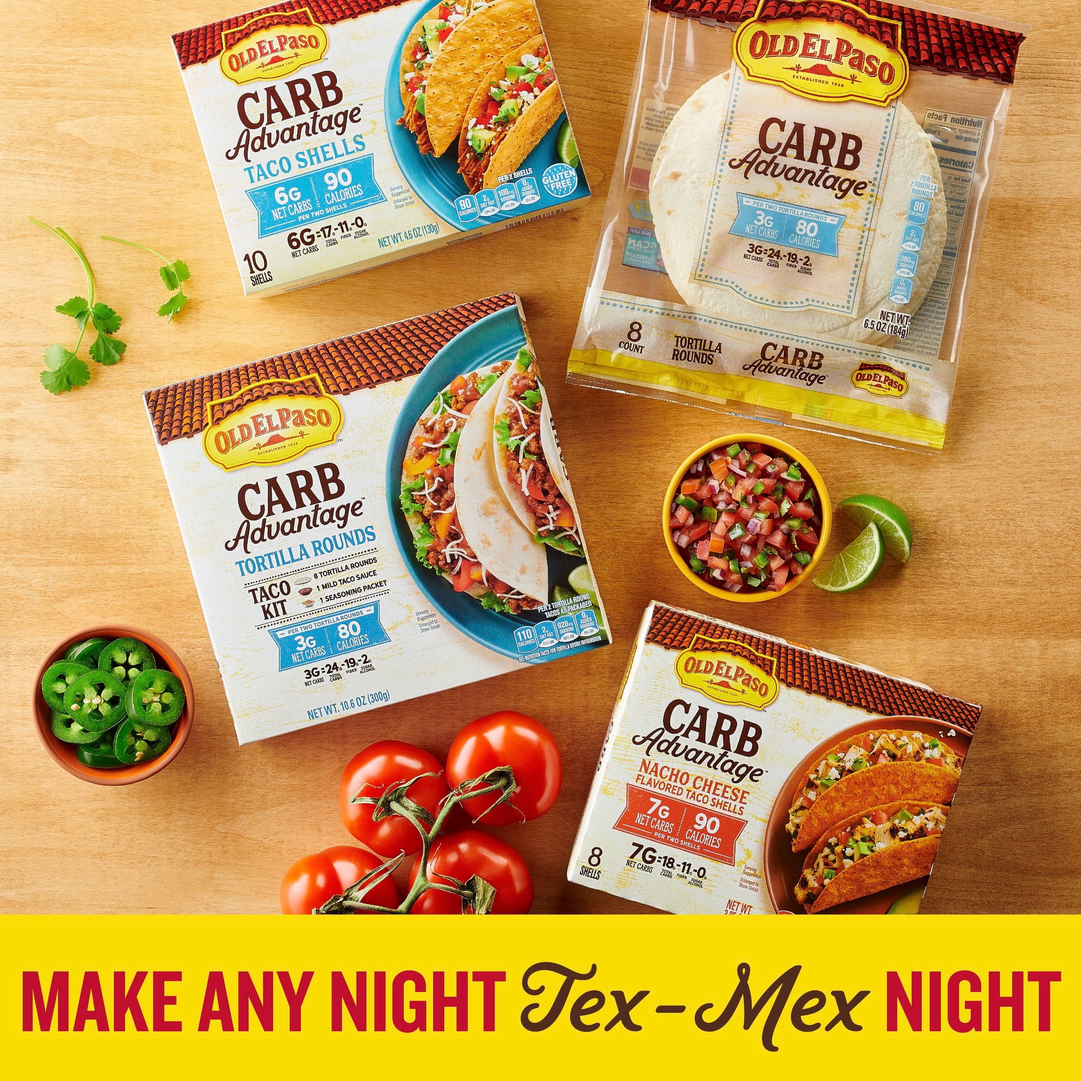 (6 pack) Old El Paso Carb Advantage Crunchy Taco Shells, Nacho Cheese Flavored, 8 Count, 3.95 oz