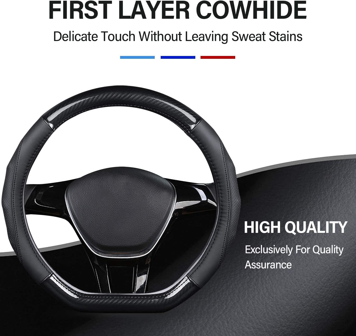D-Shape Car Steering Wheel Cover Non-Slip Car Steering Wheel Protector Universal for Diameter 38cm, Black