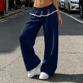 thumbnail image 7 of Women's Ruffle Waist Wide Leg Pants Elastic Lace Trim Lounge Trousers Loose Casual Streetwear Bottoms, S, 7 of 7