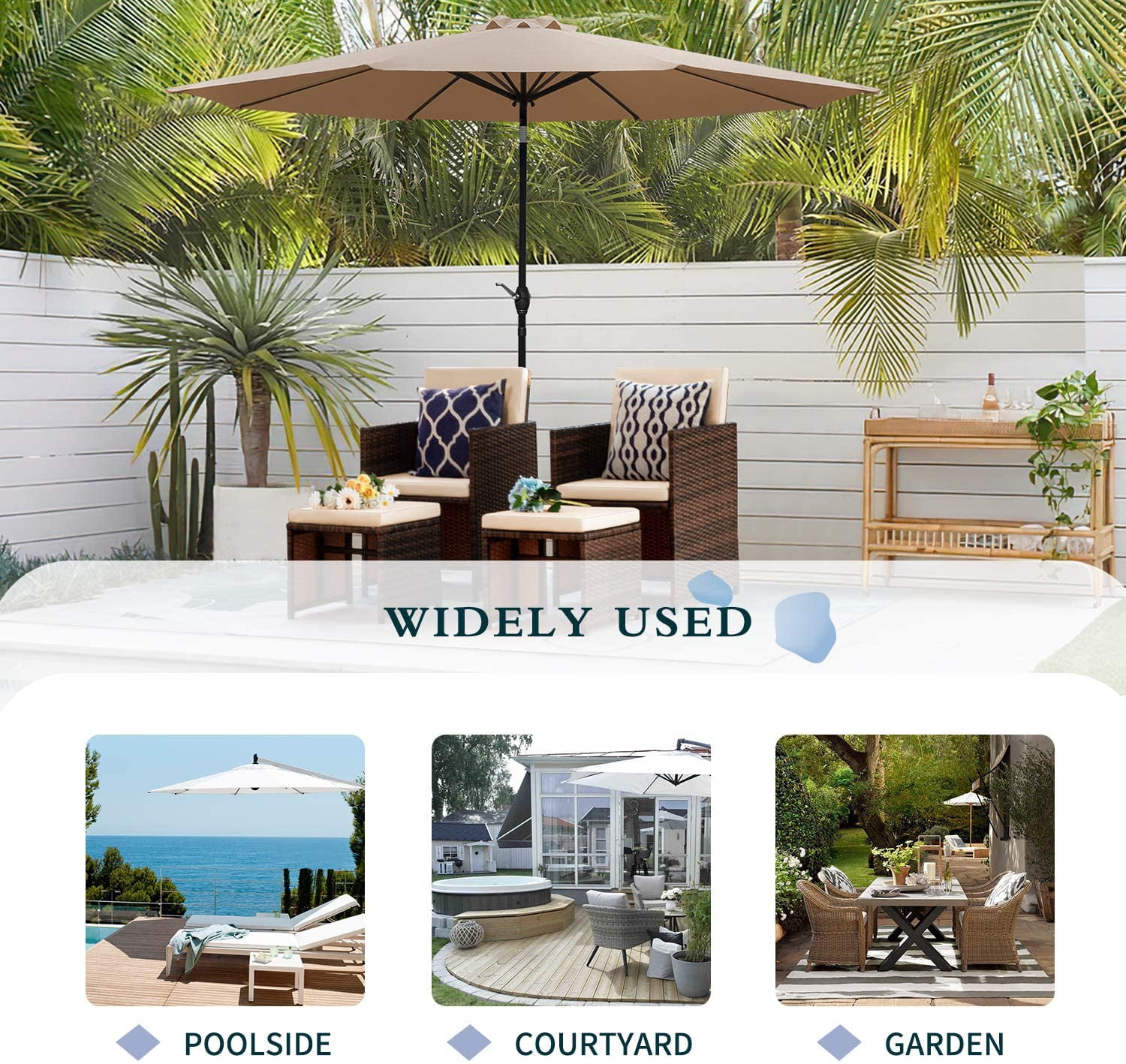 Vineego 5 Pieces Wicker Outdoor Patio Furniture Set Patio Chairs with Umbrella and Ottoman(Beige)