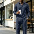 thumbnail image 6 of Delconic Mens Casual Cotton Linen Two Piece Set Long Sleeve Collared Pullover Top and Drawstring Straight Leg Pants Outfit Navy S, 6 of 6