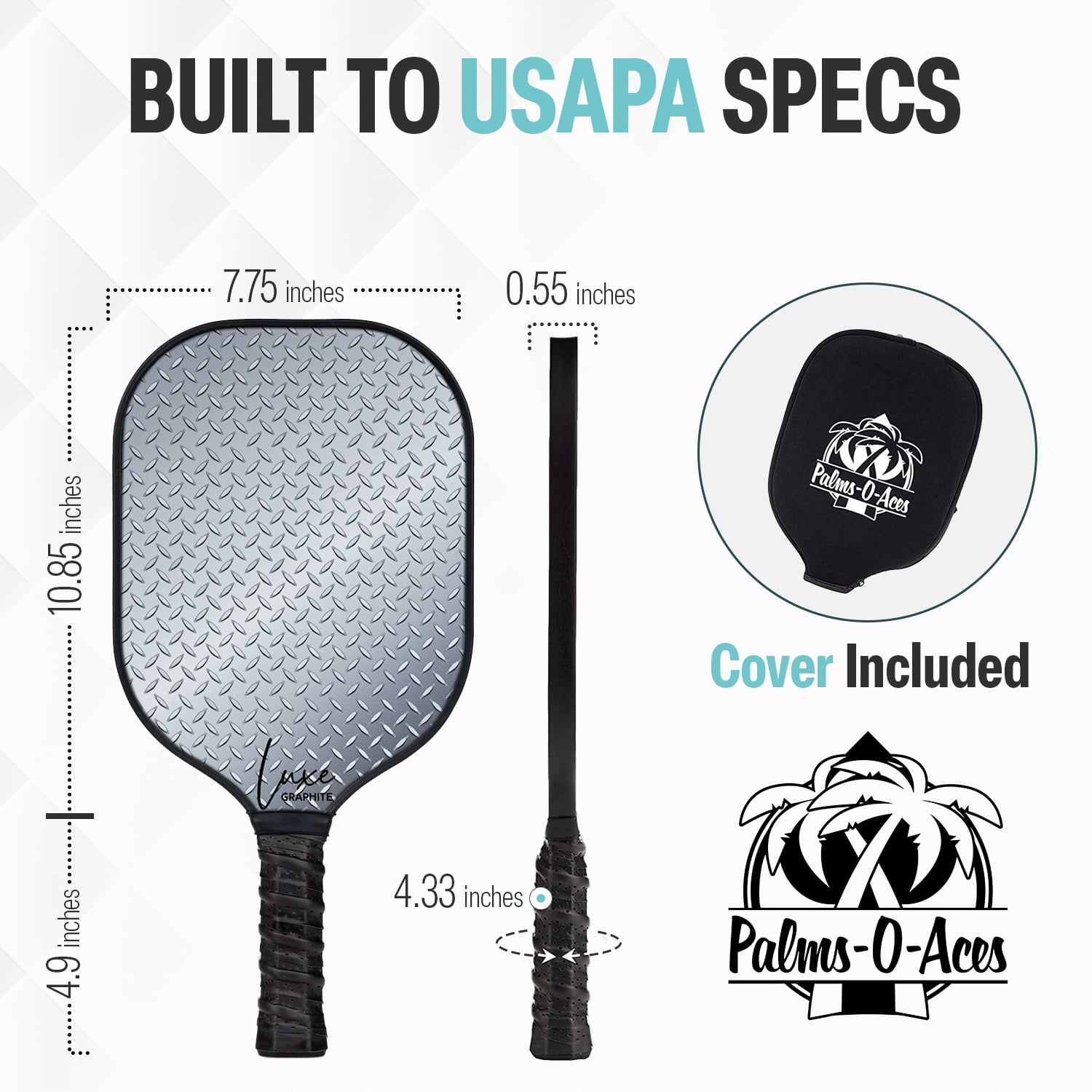 Palms-O-Aces New Luxe Lightweight Graphite Pickleball Paddle - Steel Plated - 7.8 oz