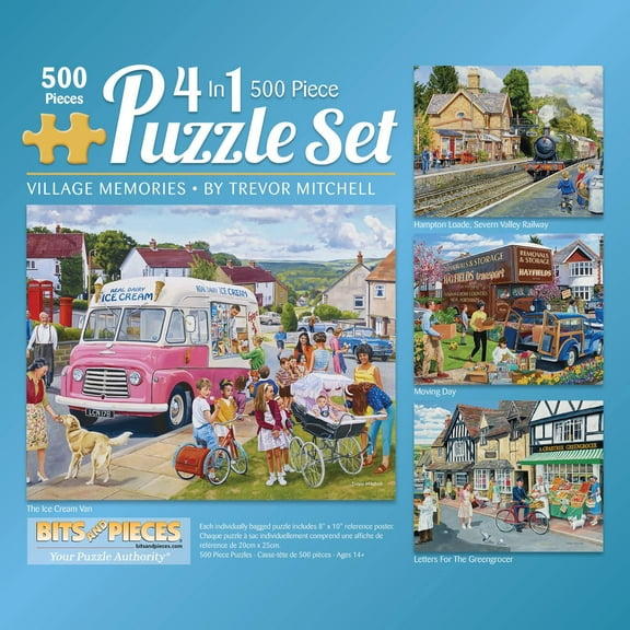 500 Piece Jigsaw Puzzle Set of 4 Town Collection by Trevor Mitchell 16”x20”