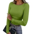 thumbnail image 3 of Women Crewneck Slim Fitted Long Sleeve T Shirts Cute Stretchy Bodycon Basic Tee Tops Green XXL, 3 of 6