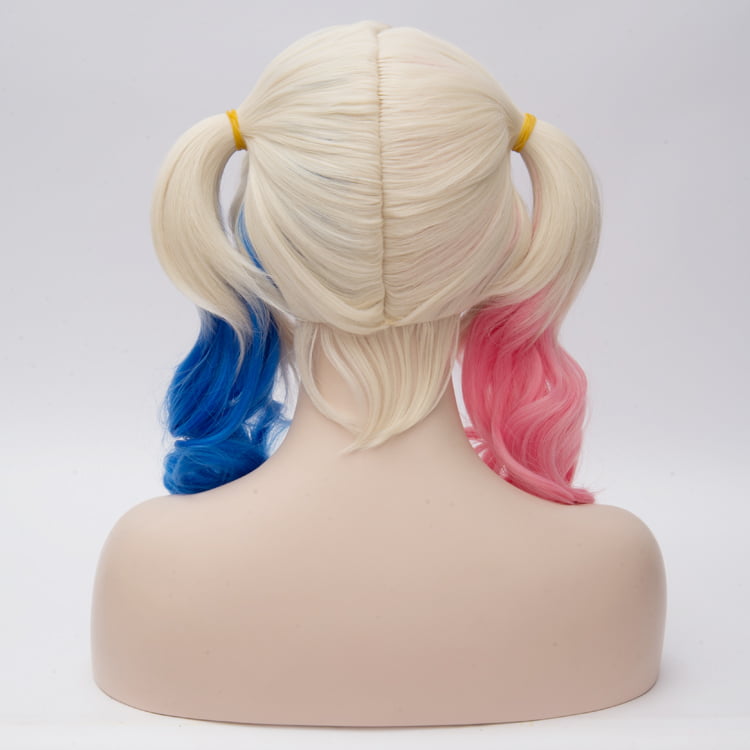 HEART SPEAKER Women Harley Quinn Cosplay Long Curly Synthetic Ponytails Wig Party Hairpiece 1 